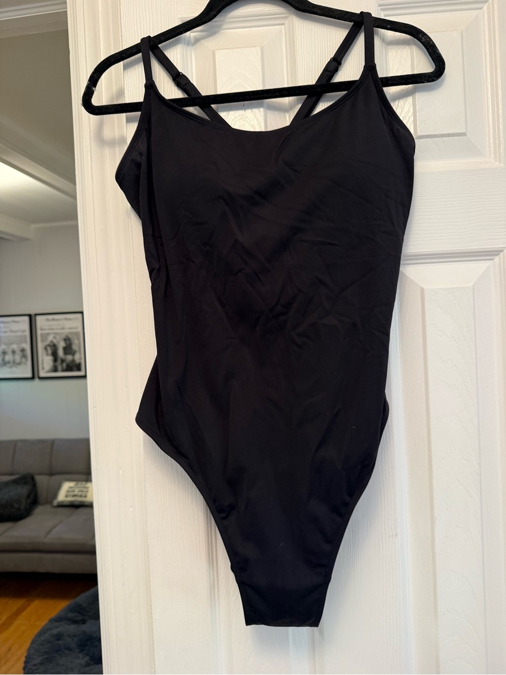 Sleek Black One-Piece Swimwear with Double Straps
